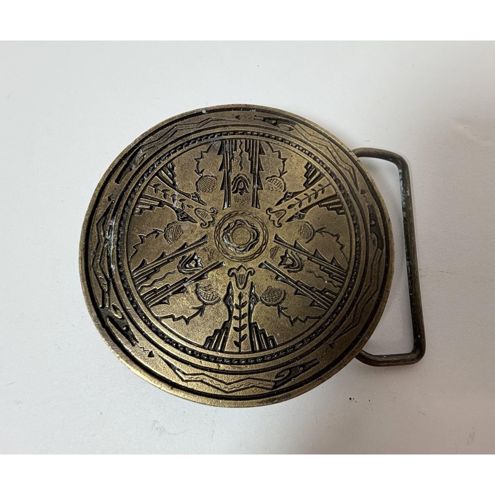 Bergamot Brass Belt‎ Buckle Aztec Round Vintage